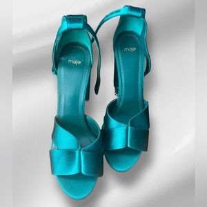 Maje Emerald Green Satin open toe high heel sandals. New Never Worn. SZ 40